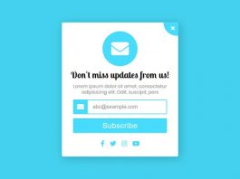 Popup Subscription Form using HTML CSS and Javascript
