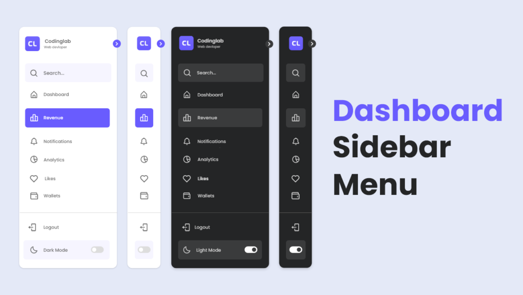 Sidebar Menu in HTML CSS & JavaScript | Dark/Light Mode