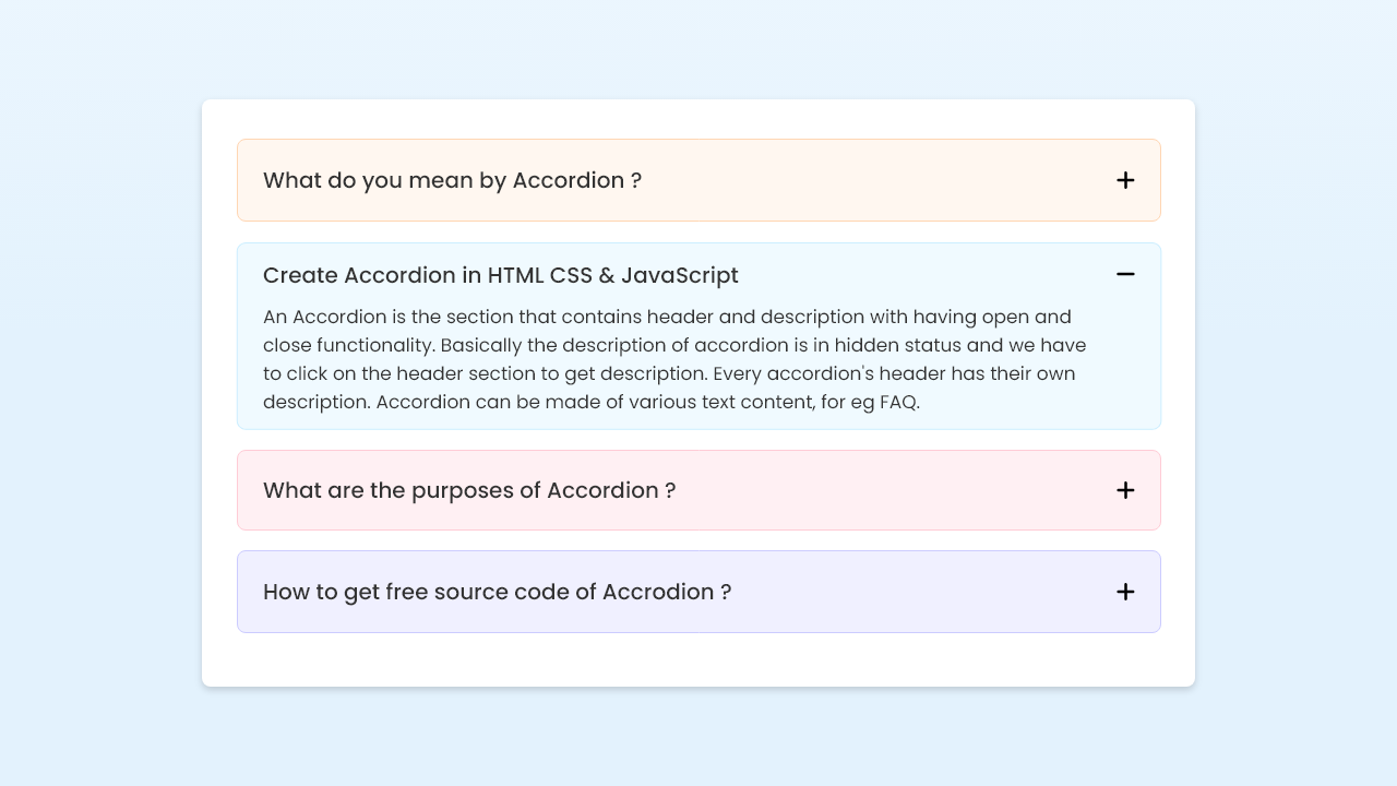 Create Accordion in HTML CSS & JavaScript