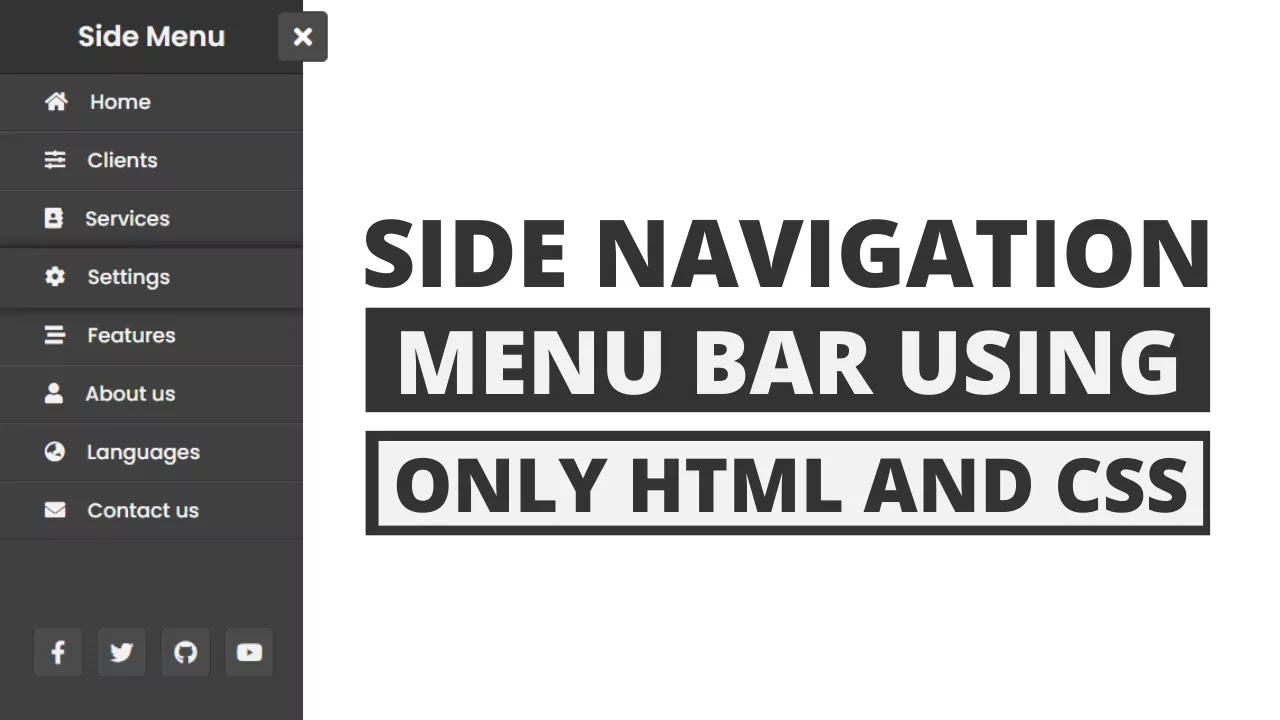 Sidebar Menu with Social Media Buttons HTML CSS