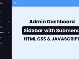 Sidebar Menu with Sliding Submenu in HTML CSS 