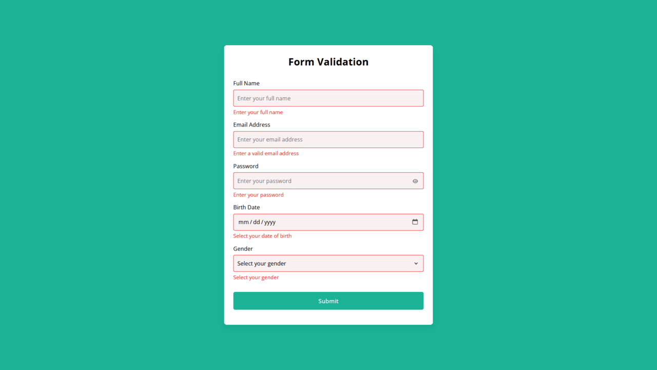 How to Implement Form Validation in HTML CSS and JavaScript only