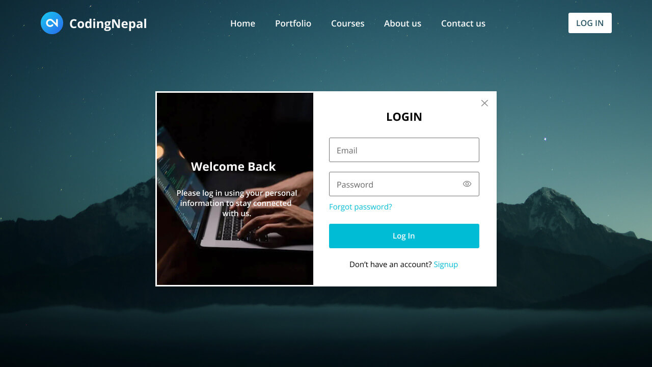 Create Website with Login & Registration Form in HTML CSS and JavaScript