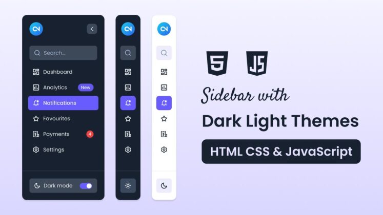 Sidebar Menu with Dark/Light Theme Toggle in HTML CSS & JavaScript image.